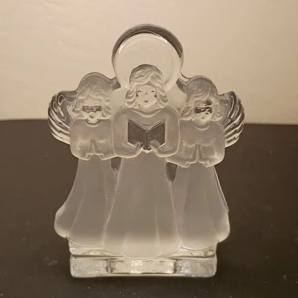 Nybro Swedish Crystal Candle Frosted Glass Angels 5" Christmas Gift Collectable - Picture 1 of 12